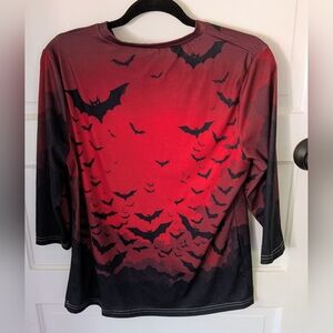 Gothic Halloween Red and Black Bat Print Shirt